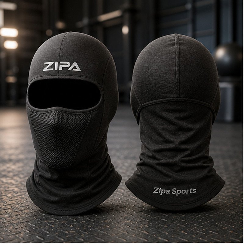 Custom balaclava face hood manufactured by ZipaSports