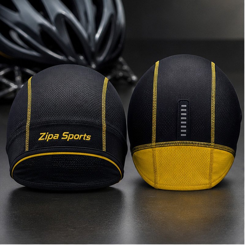 Custom cycling under-helmet cap manufactured by ZipaSports