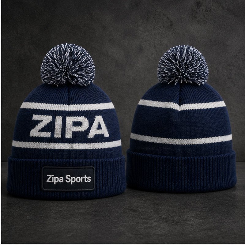 Custom pom pom bobble hat manufactured by ZipaSports
