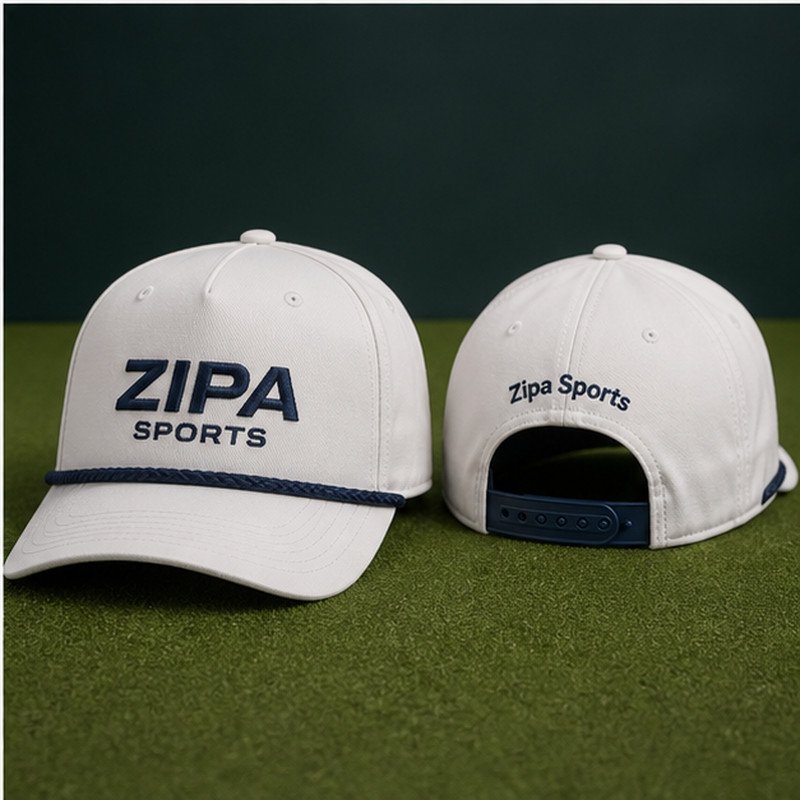 Custom rope detail golf cap manufactured by ZipaSports