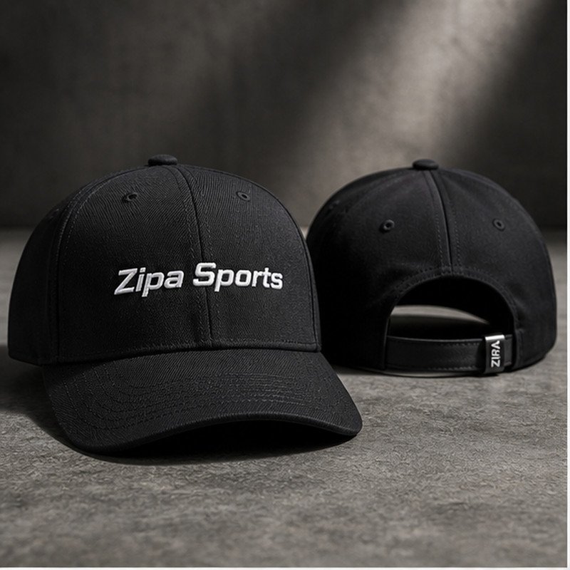 Custom six-panel structured baseball cap manufactured by ZipaSports