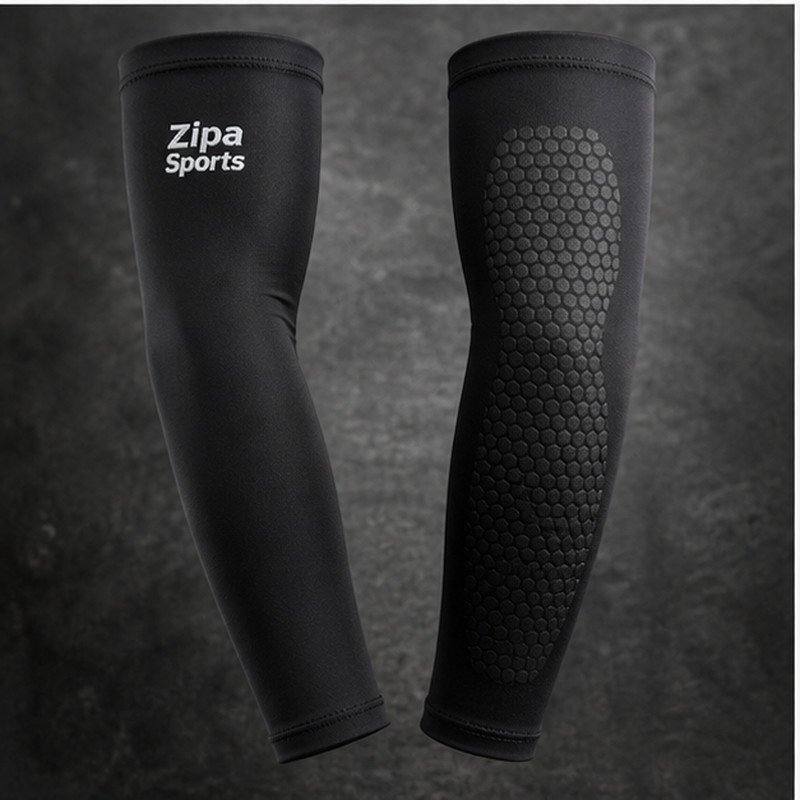 Custom sublimated compression arm sleeve with silicone gripper hem manufactured by ZipaSports