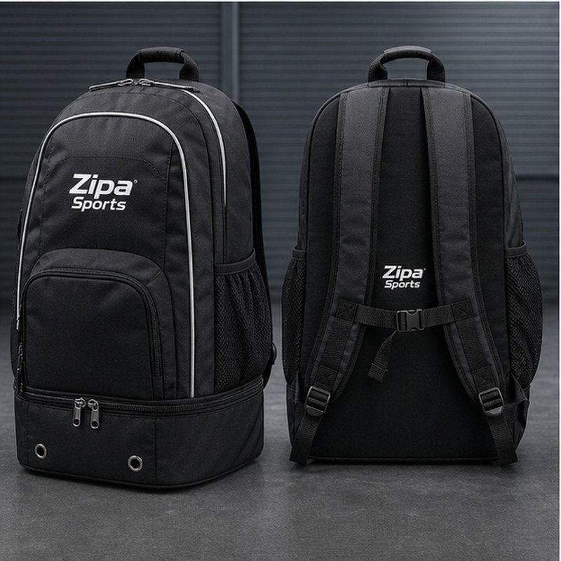 Custom player backpack with boot tunnel manufactured by ZipaSports
