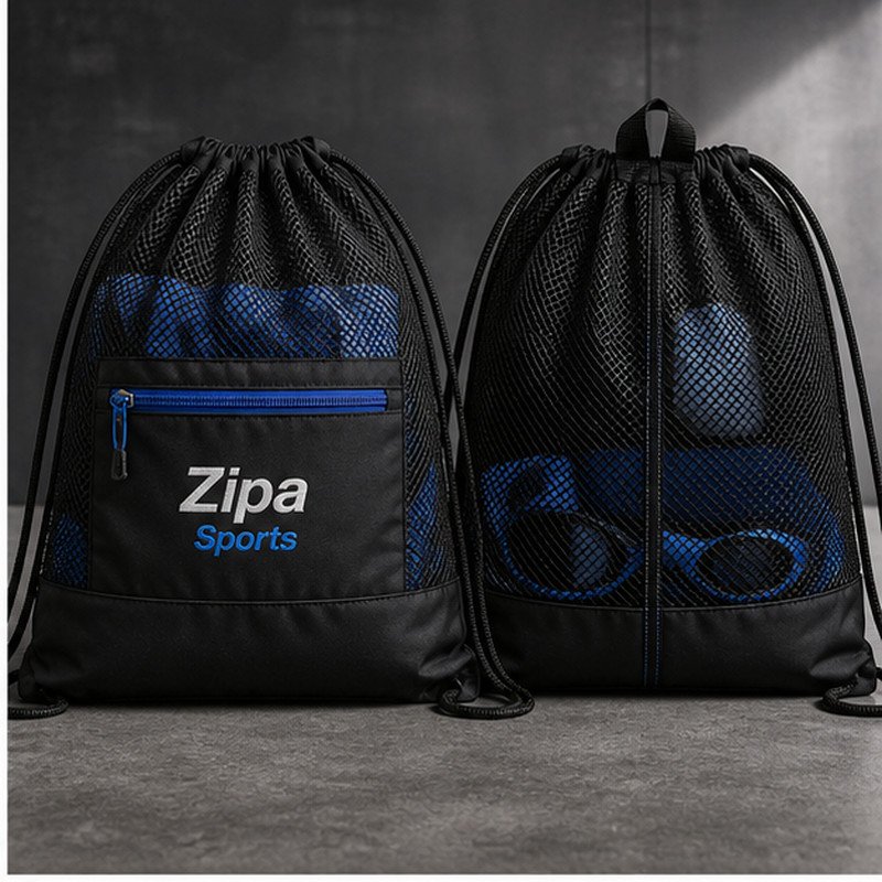 Custom swim team mesh bag manufactured by ZipaSports