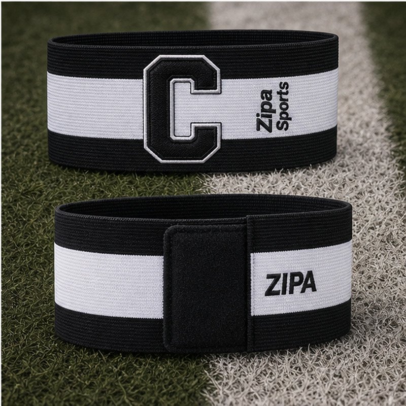 Custom elasticated captain armband with sublimated lettering manufactured by ZipaSports