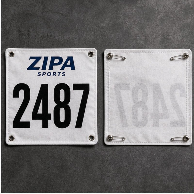 Custom cloth race number bib manufactured by ZipaSports