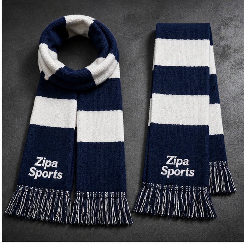 Custom jacquard knitted football supporter scarf in club colours manufactured by ZipaSports