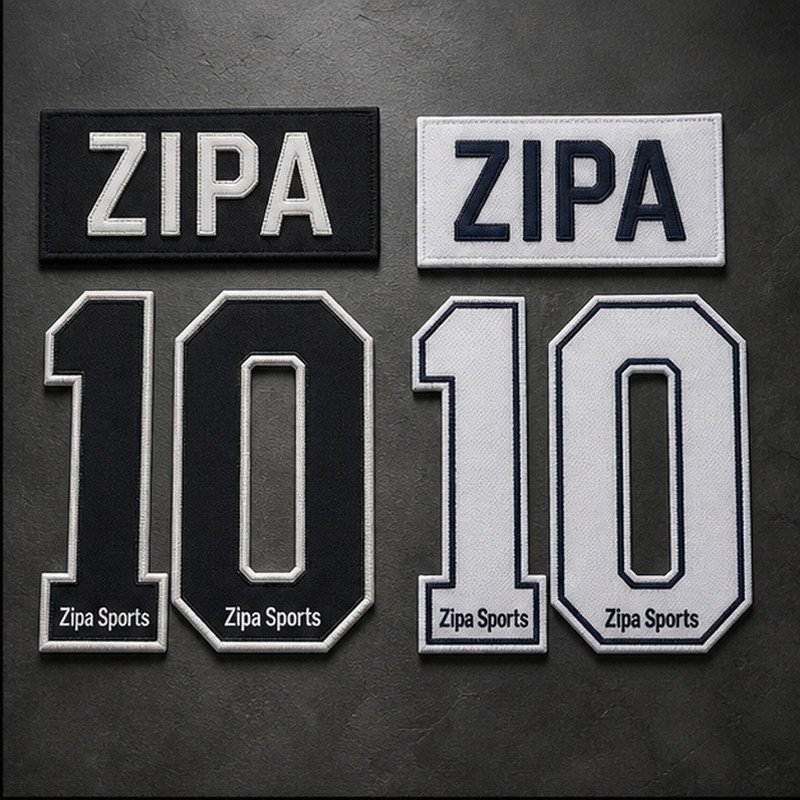 Custom tackle twill name and number set manufactured by ZipaSports