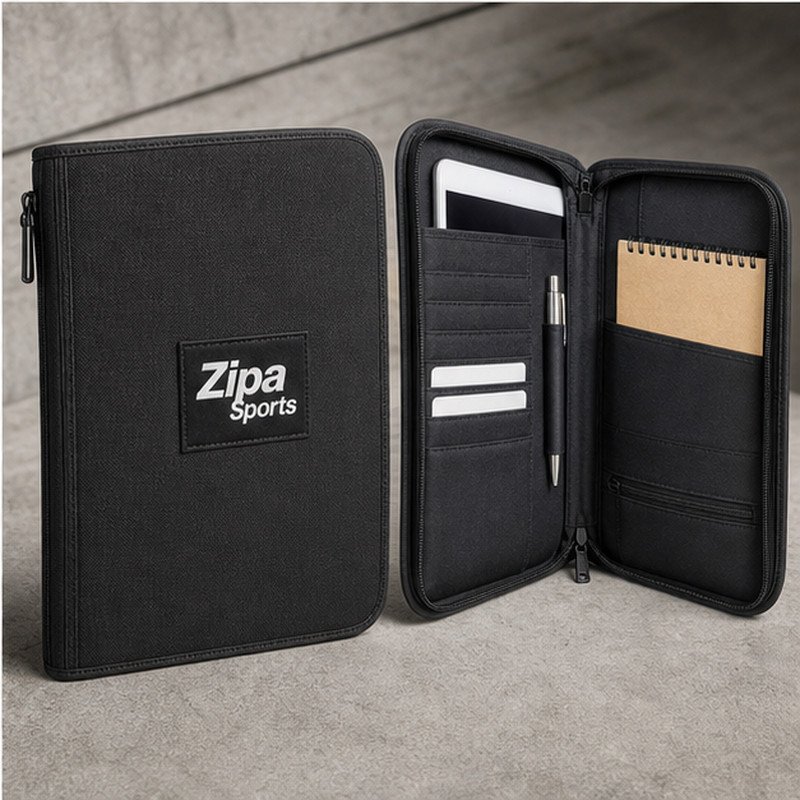 Custom document folio manufactured by ZipaSports