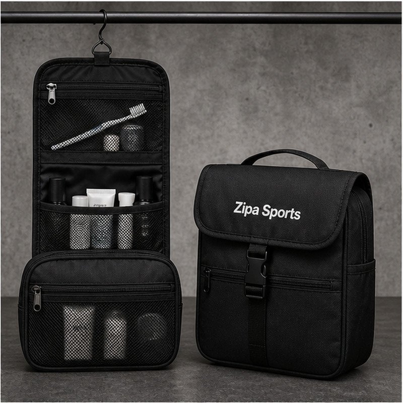 Custom hanging wash roll bag manufactured by ZipaSports