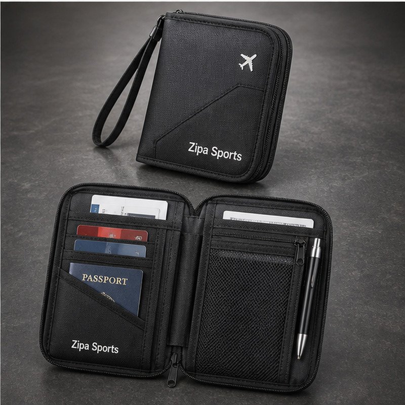 Custom travel document wallet manufactured by ZipaSports