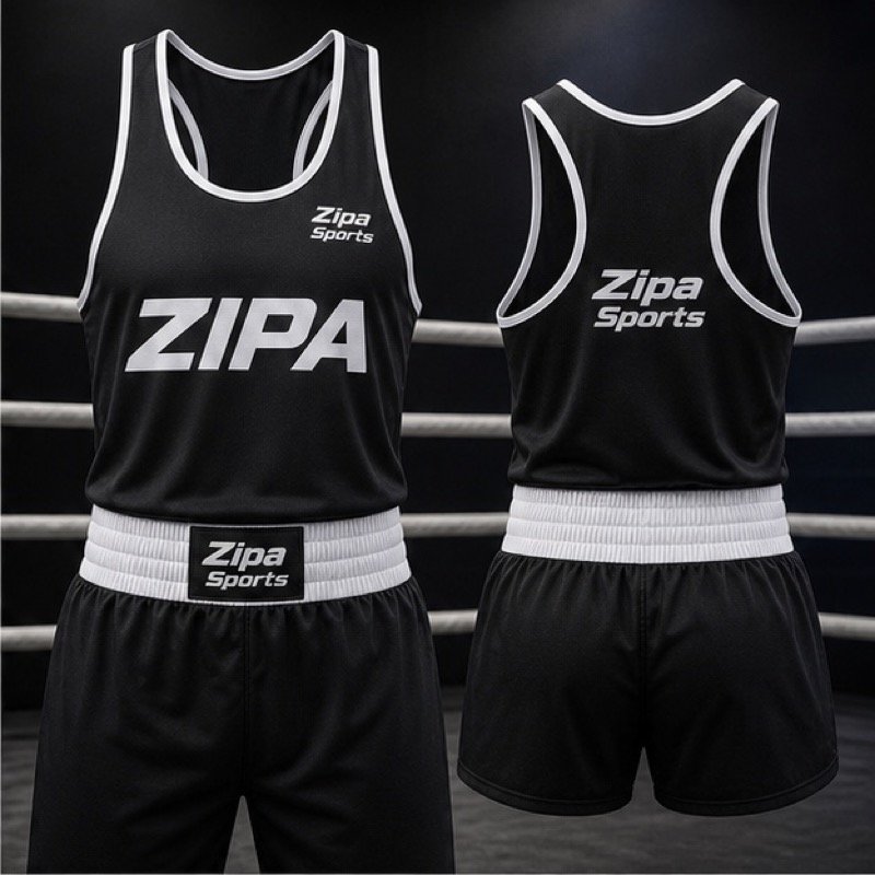 Custom amateur boxing competition vest manufactured by ZipaSports