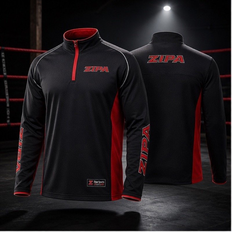 Custom boxing quarter-zip midlayer manufactured by ZipaSports