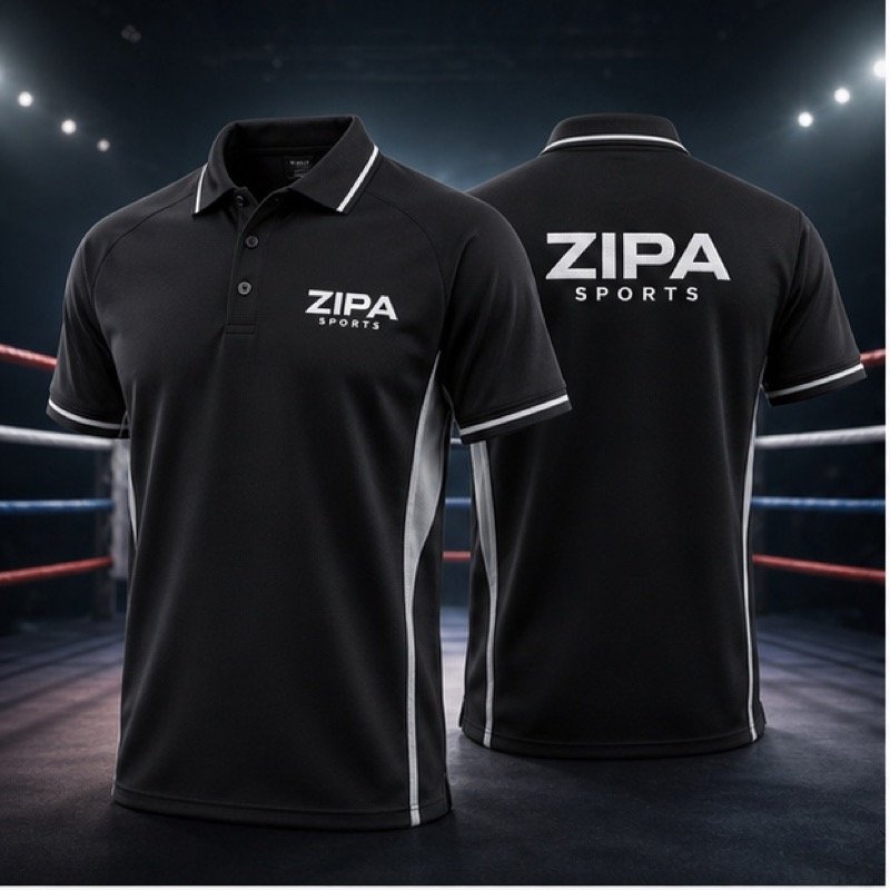 Custom boxing corner team polo shirt in piqué cotton with embroidered crest manufactured by ZipaSports