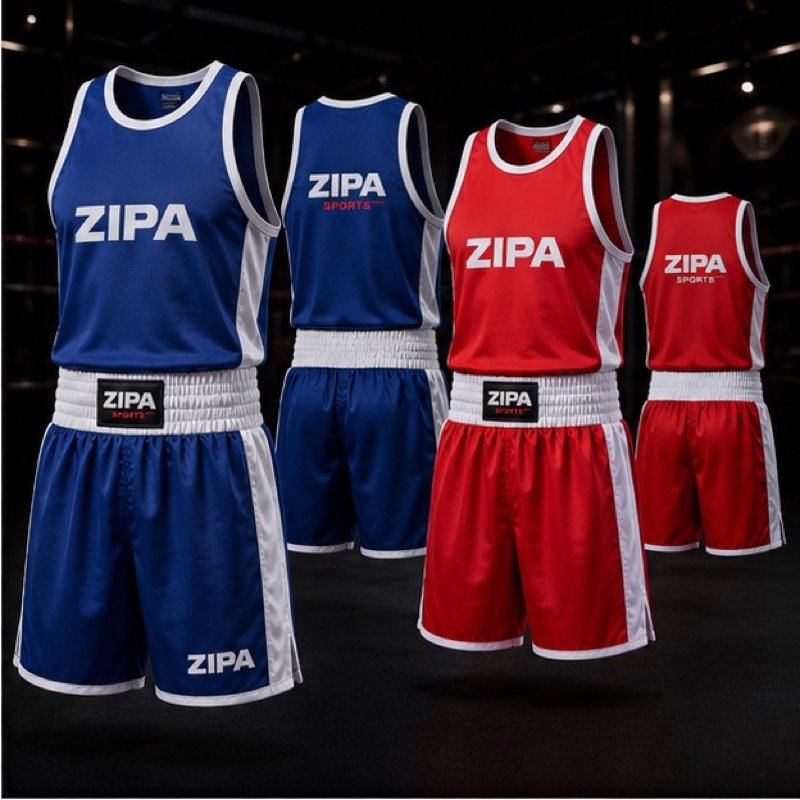 Custom junior boxing vest and shorts set manufactured by ZipaSports