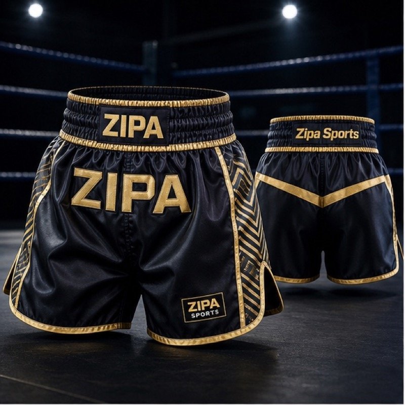 Custom women's boxing shorts in satin polyester with sublimated waistband manufactured by ZipaSports
