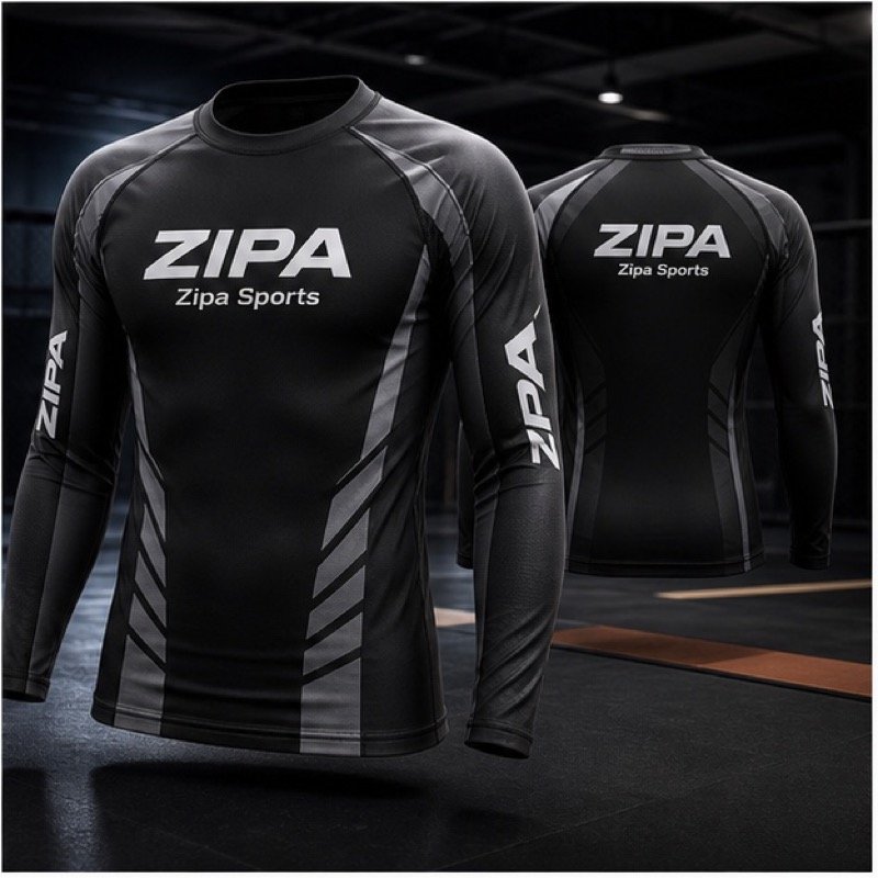 Custom judo rash guard with sublimated club design manufactured by ZipaSports