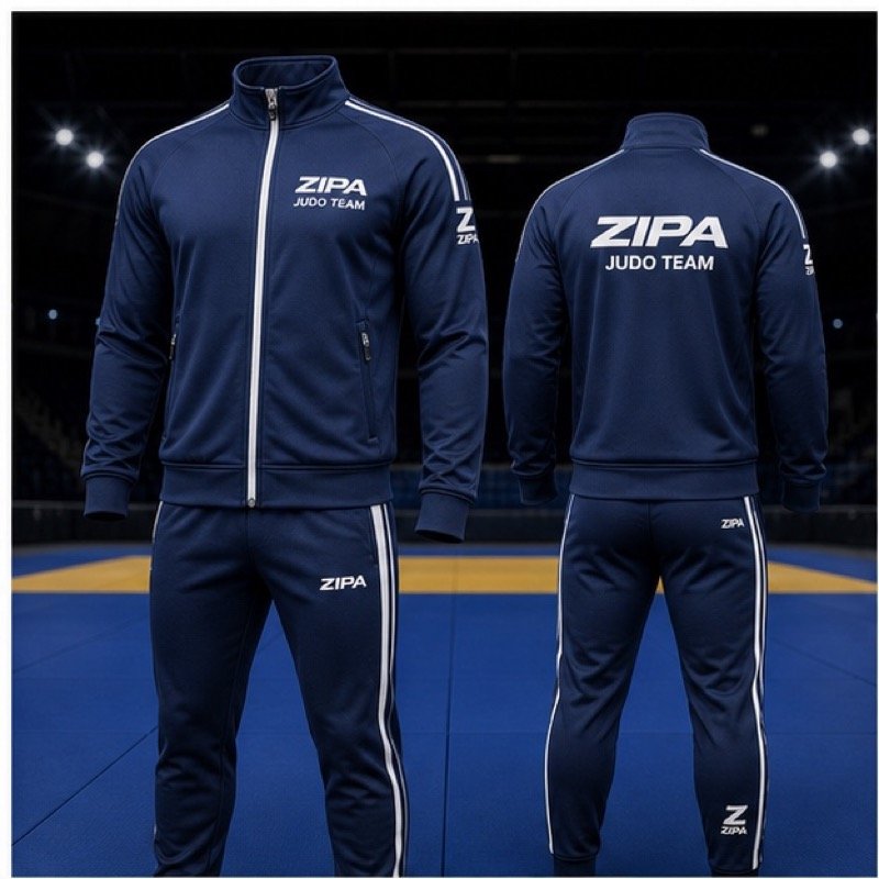 Custom judo team tracksuit manufactured by ZipaSports