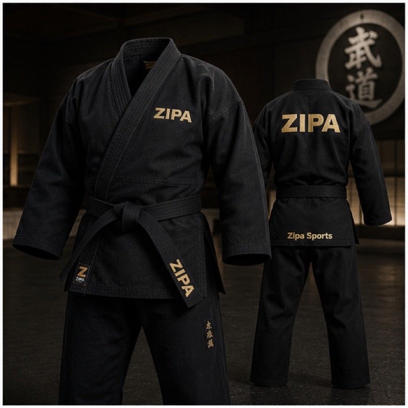 Custom black karate instructor gi manufactured by ZipaSports