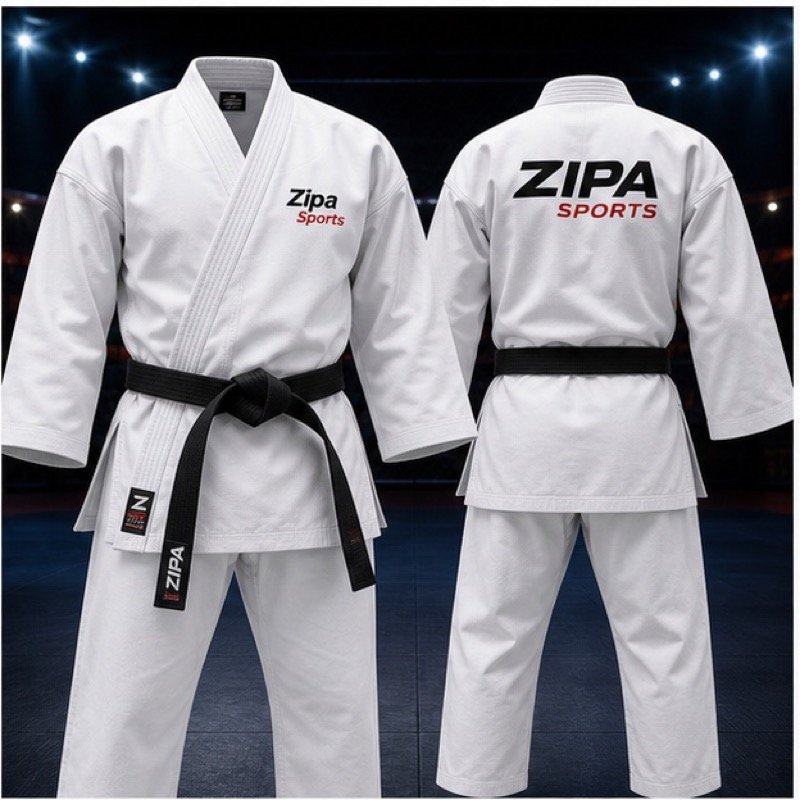 Custom student karate training gi manufactured by ZipaSports