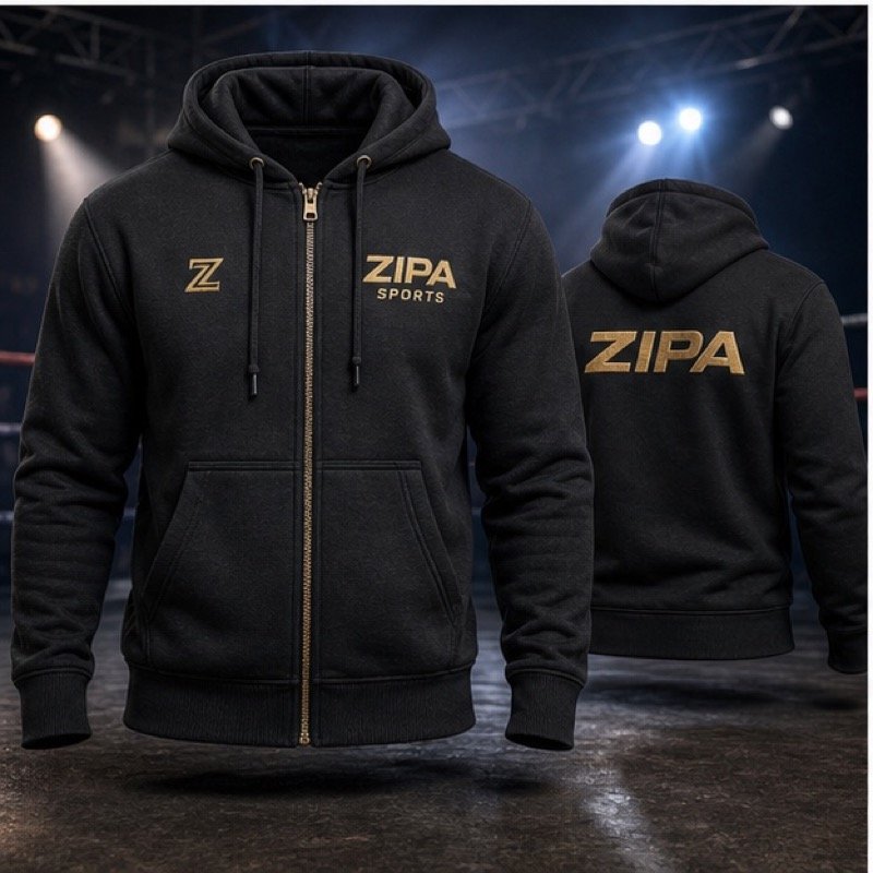 Custom kickboxing full-zip hoodie manufactured by ZipaSports