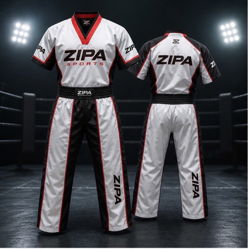 Custom point fighting kickboxing uniform manufactured by ZipaSports
