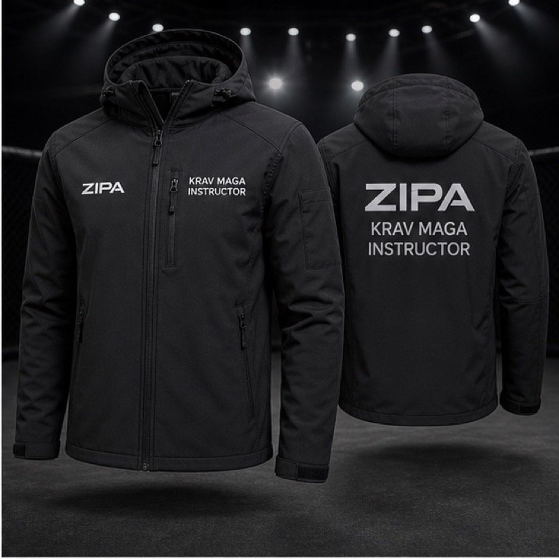 Custom krav maga instructor softshell jacket manufactured by ZipaSports
