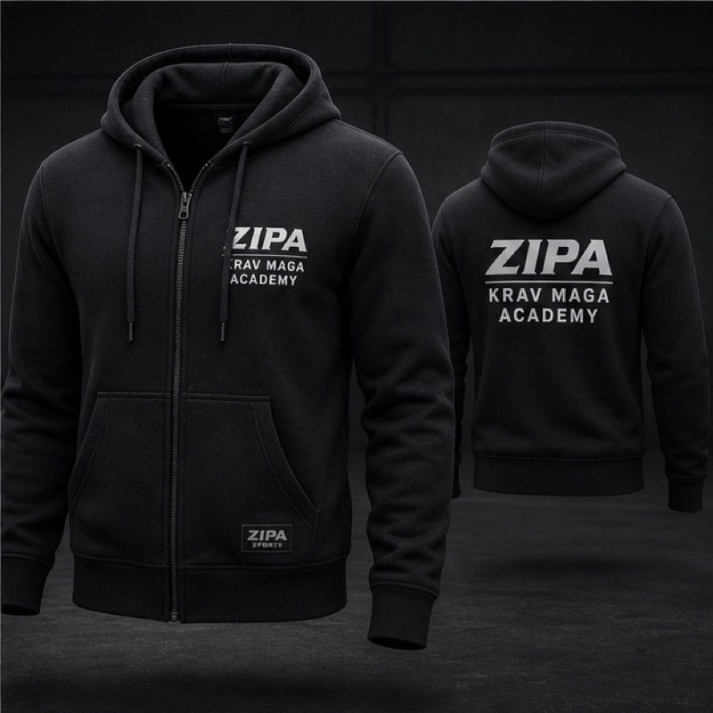 Custom krav maga zip-through academy hoodie manufactured by ZipaSports