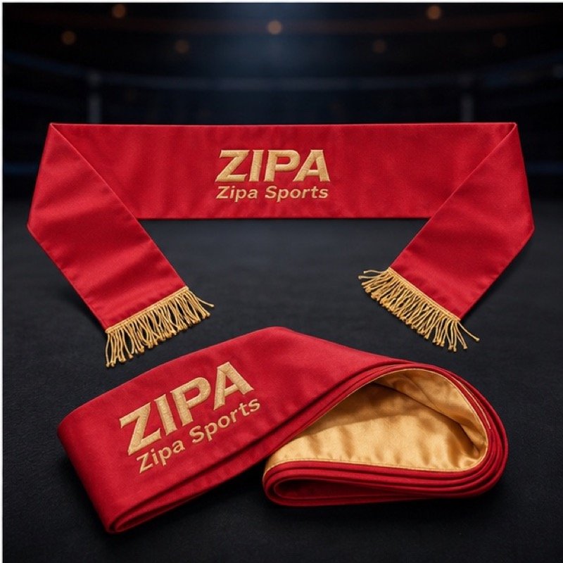 Custom kung fu grading sashes with embroidered characters made by ZipaSports