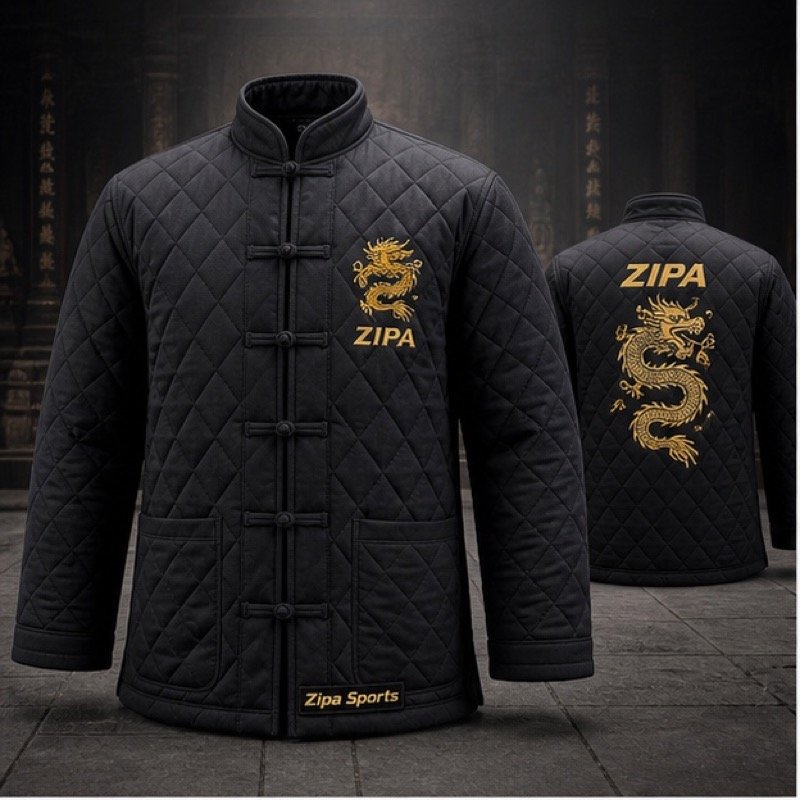 Custom quilted winter tai chi jacket manufactured by ZipaSports