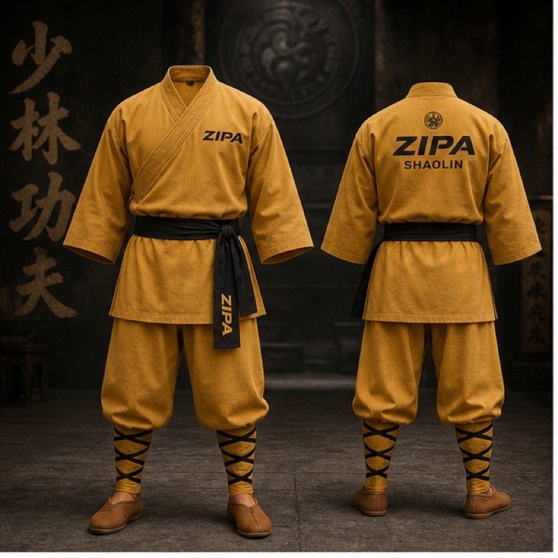 Custom Shaolin monk style training suit manufactured by ZipaSports
