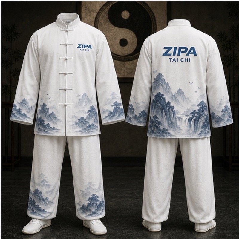 Custom tai chi uniform with frog buttons and contrast piping by ZipaSports