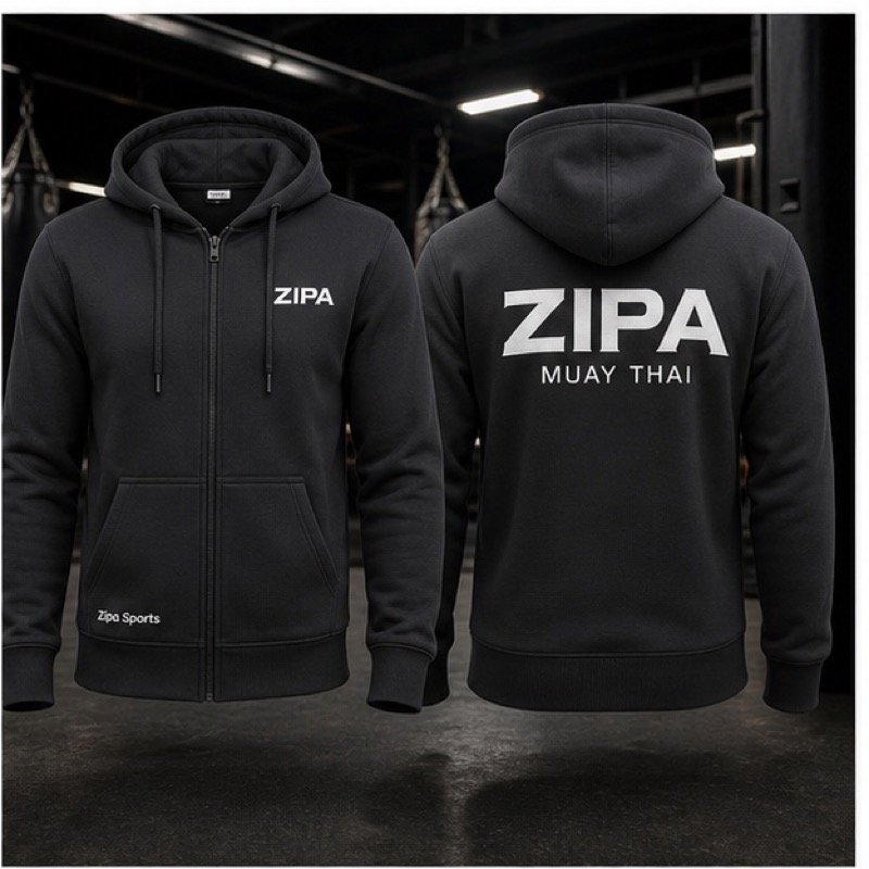 Custom Muay Thai full-zip hoodie manufactured by ZipaSports