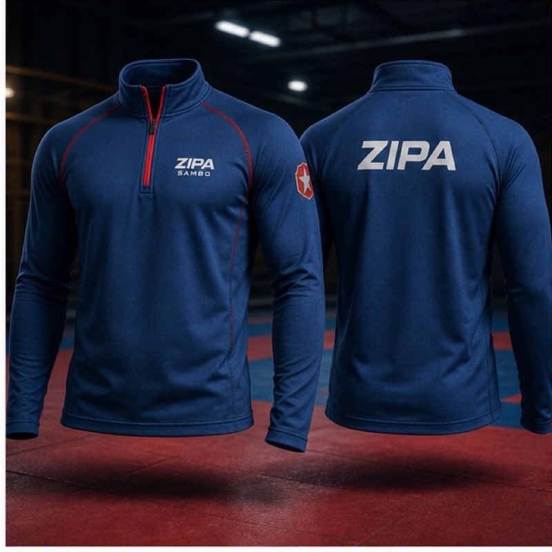 Custom sambo quarter-zip mid-layer manufactured by ZipaSports
