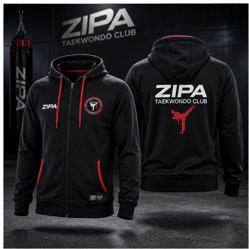 Custom taekwondo club hoodie manufactured by ZipaSports