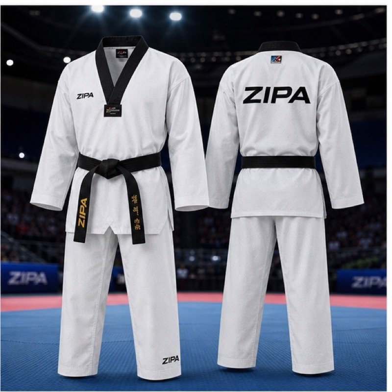 Custom V-neck taekwondo competition dobok manufactured by ZipaSports