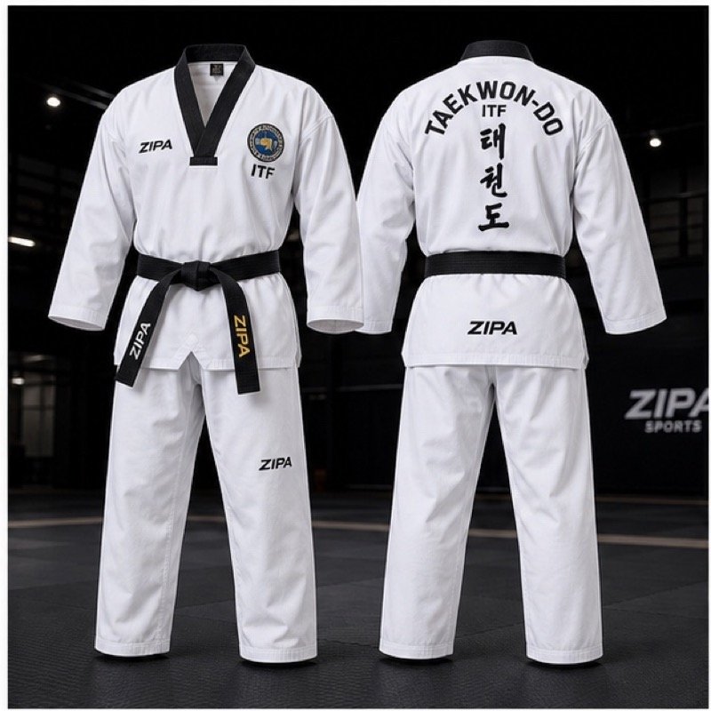 Custom ITF style taekwondo dobok manufactured by ZipaSports