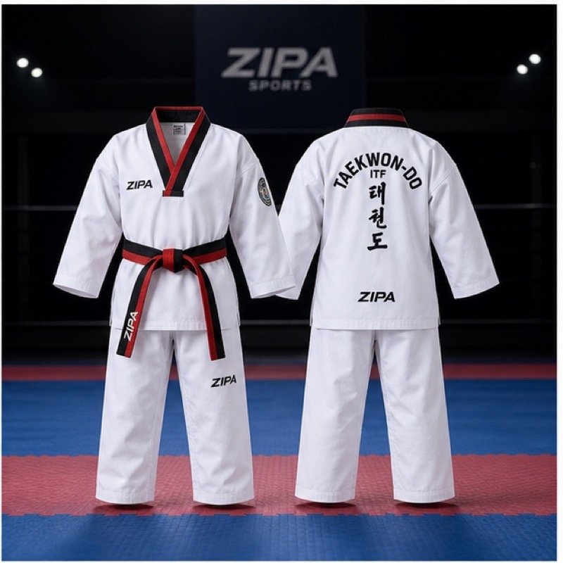 Custom kids taekwondo dobok manufactured by ZipaSports