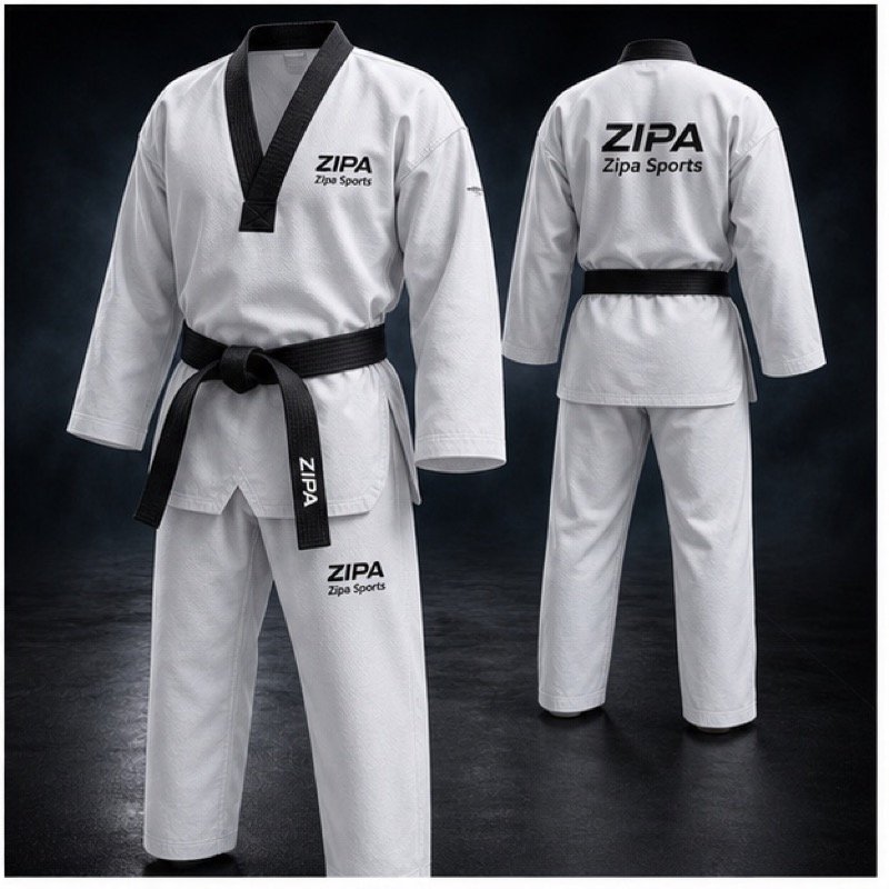 Custom ultralight taekwondo sparring dobok manufactured by ZipaSports