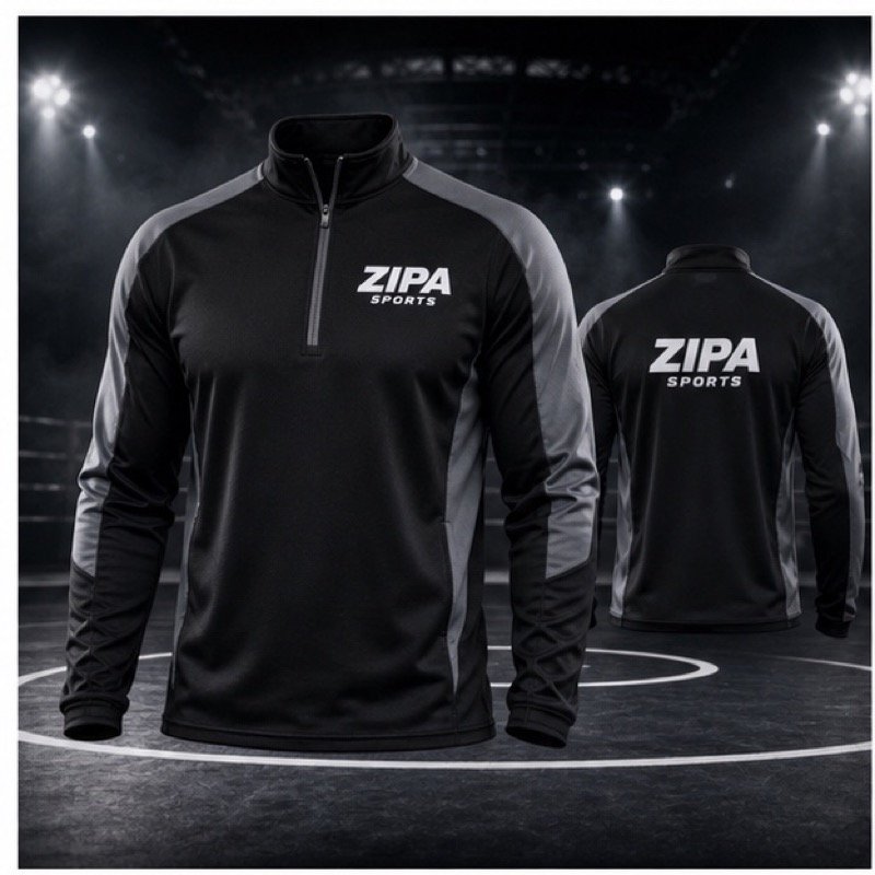 Custom wrestling quarter-zip warm-up top manufactured by ZipaSports