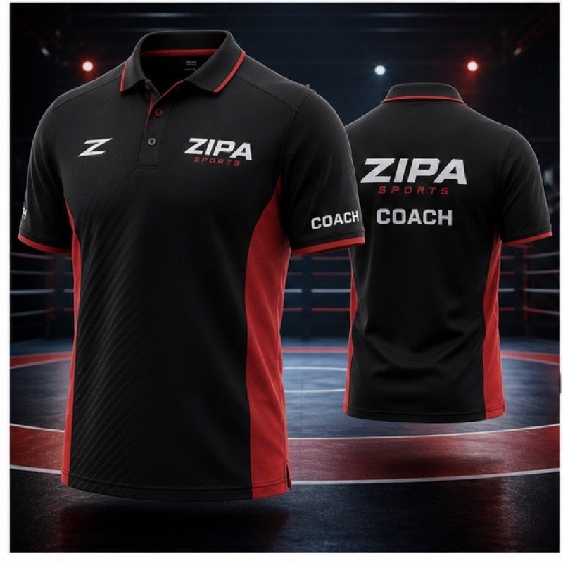 Custom wrestling coach polo shirt manufactured by ZipaSports