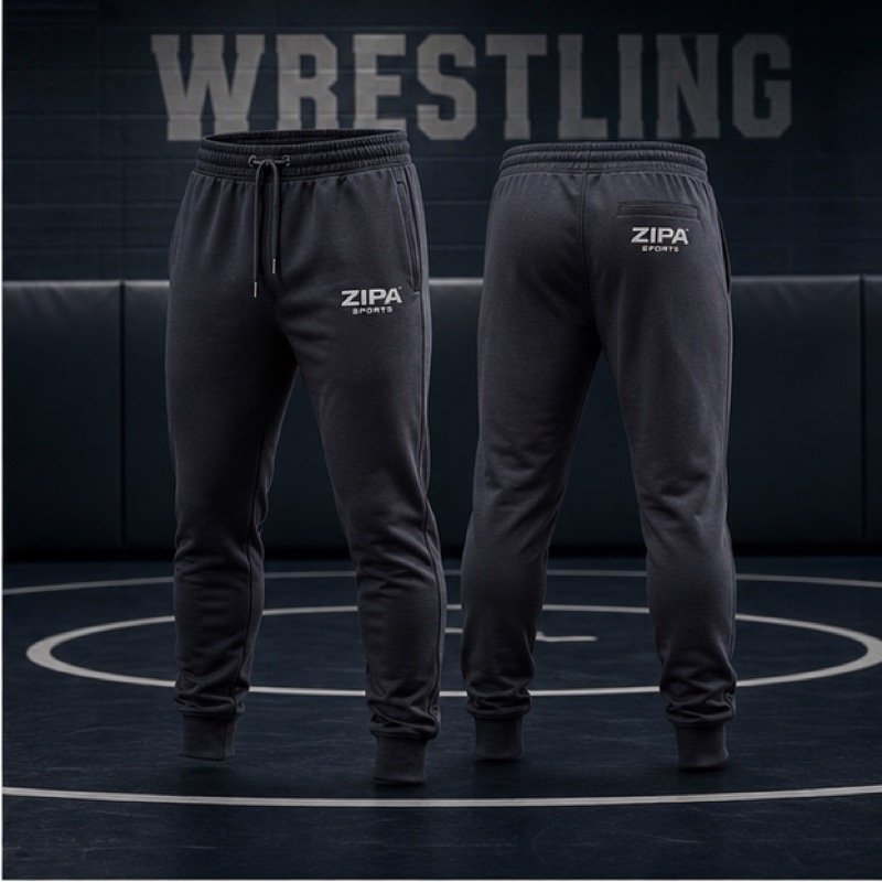 Custom wrestling room joggers manufactured by ZipaSports