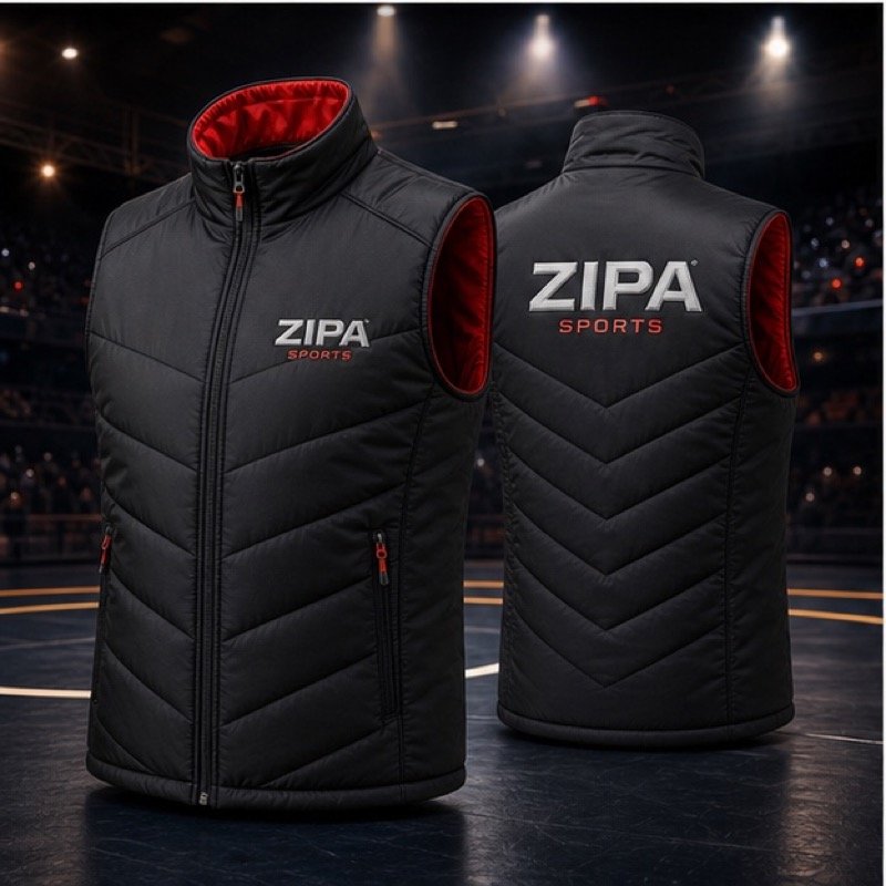 Custom wrestling team gilet manufactured by ZipaSports