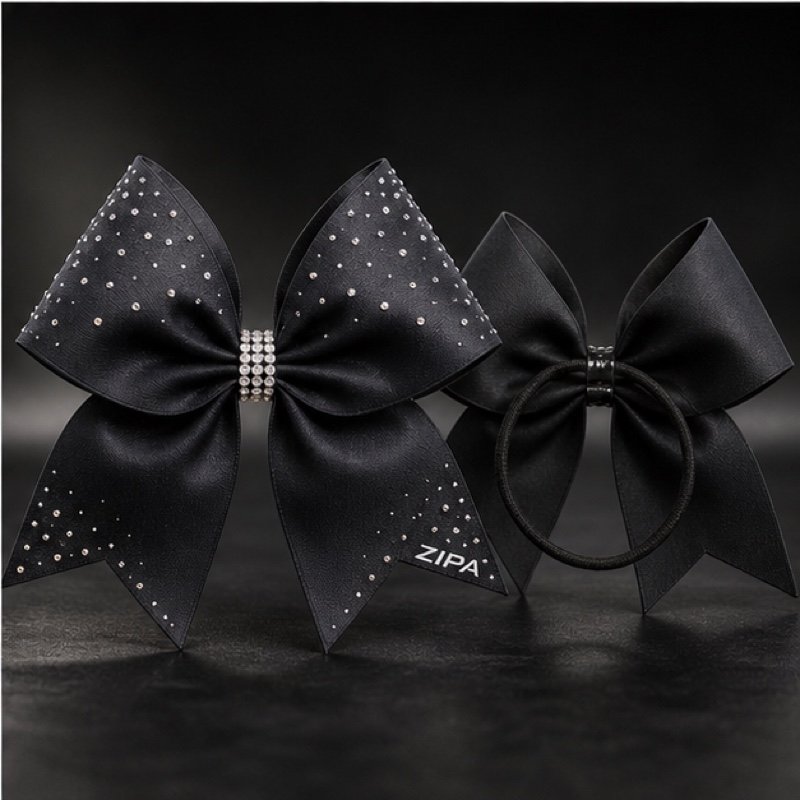 Custom oversized cheer bow with glitter overlay and sublimated grosgrain by ZipaSports