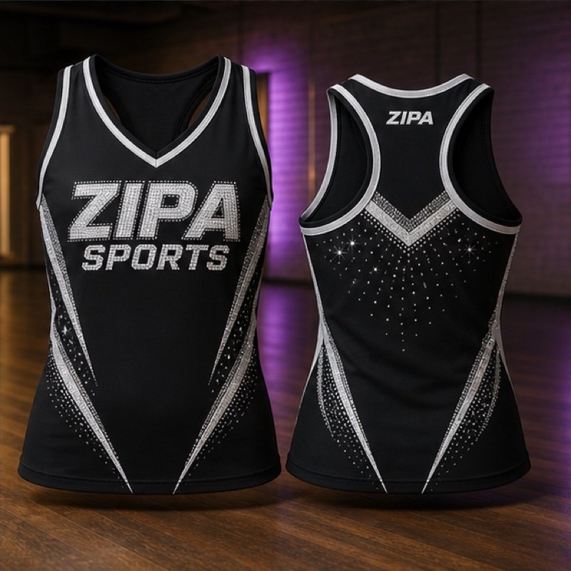 Custom sleeveless cheer shell top manufactured by ZipaSports