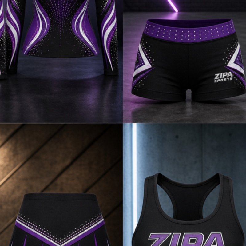 Custom long-sleeve cheer competition top manufactured by ZipaSports