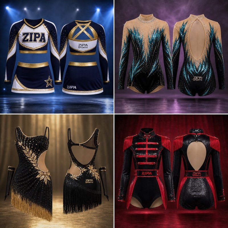 Custom ballroom and Latin dance costume set manufactured by ZipaSports