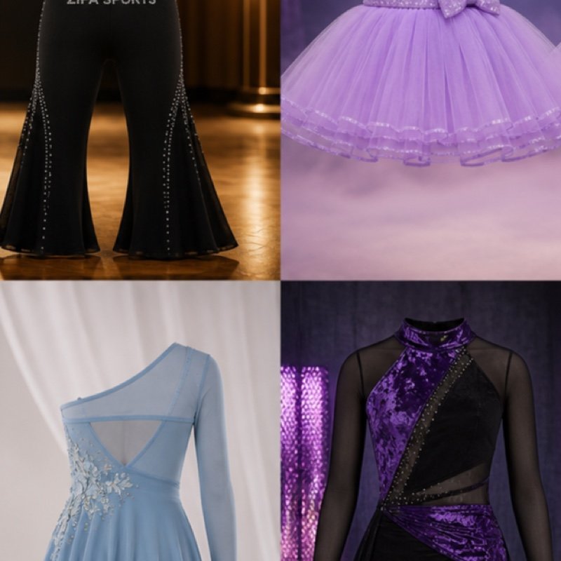 Custom jazz dance set with sublimated crop top and high-waist flares manufactured by ZipaSports