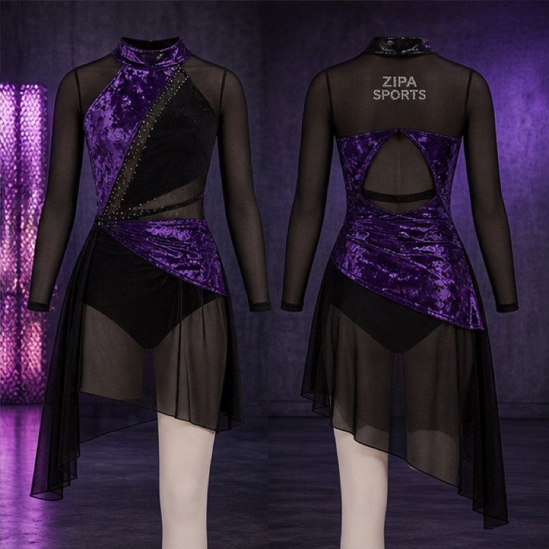 Custom mesh overlay dance costume dress manufactured by ZipaSports