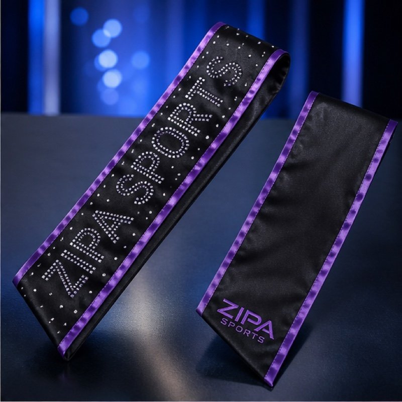 Custom satin competition sash manufactured by ZipaSports